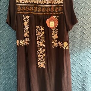 Black Dress with Gold Floral Embroidery NWT - SZ XS